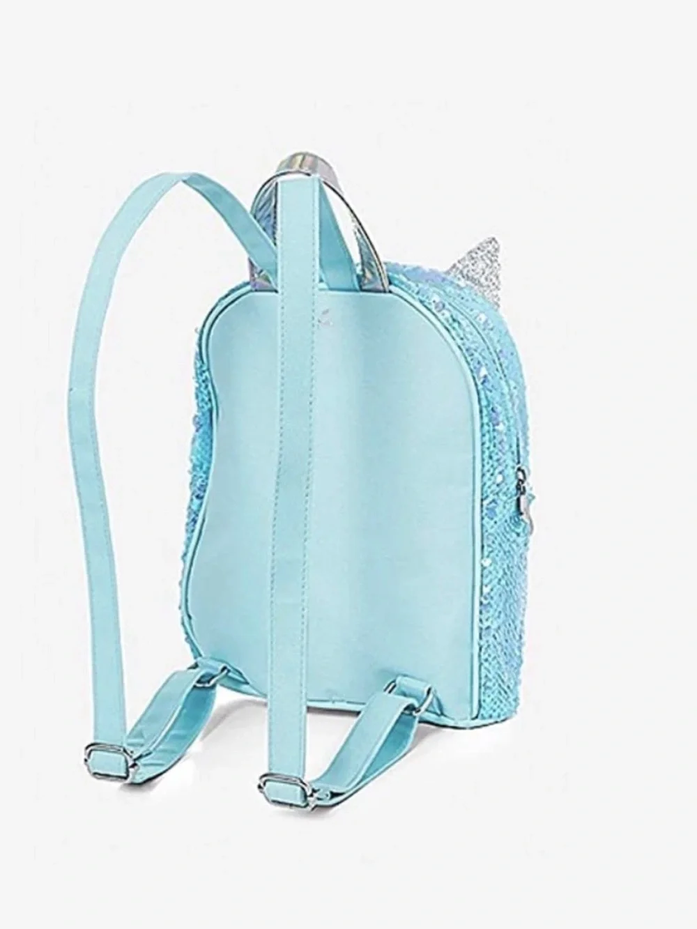 A initial Justice Aqua Blue Sequin Owl Mini Backpack 10”x8”x2.5”